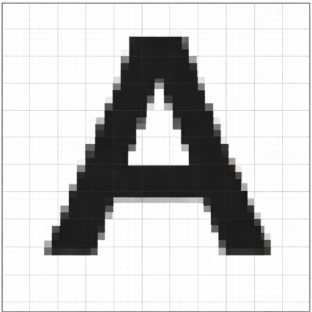 72dpiのギザギザしたAの文字